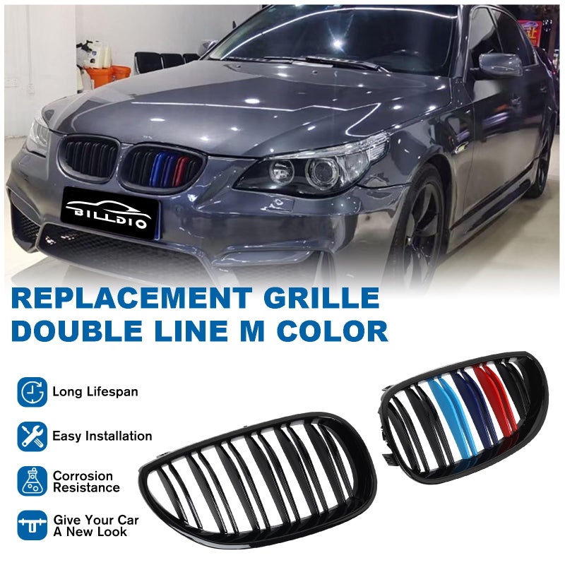 BILLDIO E60 Grille,Front Kidney M Color Grill Compatible with 2003-2009 BMW 5 series 520i,523i,525i,528i,530i,535i,550i,Double Slats 2Pcs - Image 2
